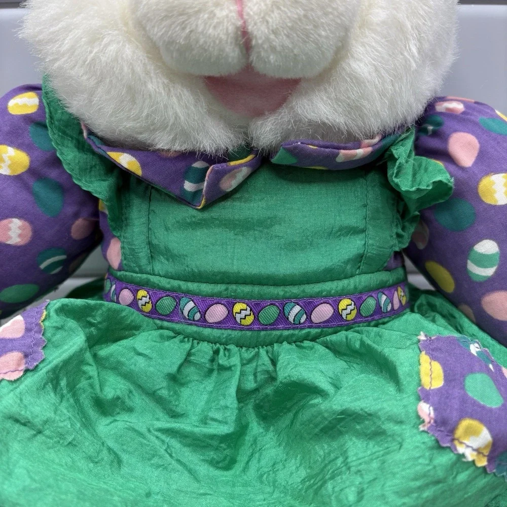 VTG 1993 Nylon Plush Rabbit Easter‎ Bunny Green Purple Silky Parachute Rare Hg10